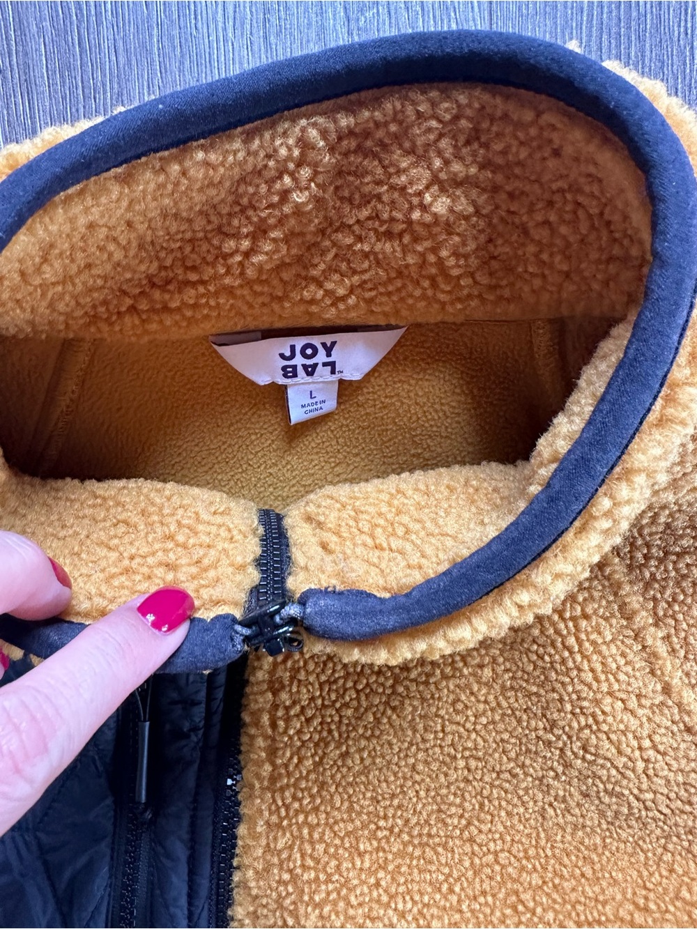 Women’s Sherpa Fleece Jacket with Quilted Chest Panel - Mustard - Picture 3 of 4